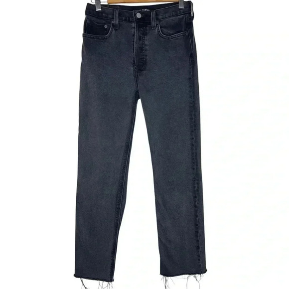 Denim Forum The Arlo High Rise Straight Black  Denim Button Fly Jeans Size 26 - Picture 2 of 9